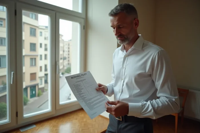 Fonctionnaire comparant des offres d'assurance habitation dans son appartement de logement de fonction