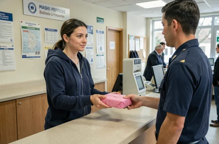 Femme retournant un colis Undiz à La Poste pour finaliser l'annulation et obtenir un remboursement