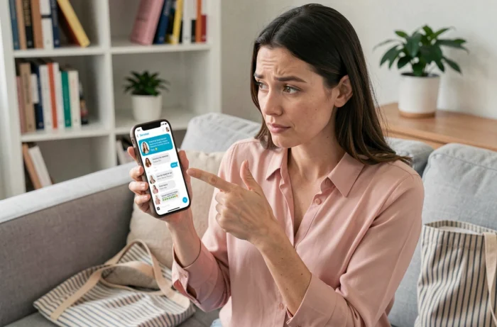 Femme contactant le service client Undiz sur smartphone pour annuler une commande et obtenir un remboursement